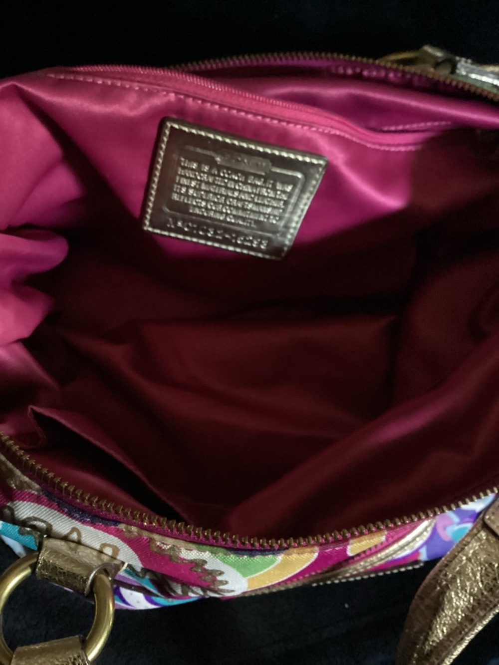 RARE Coach Poppy Graffiti Tote Bag Gold Accents, Top and front zip. w/ dust bag. - Picture 7 of 8